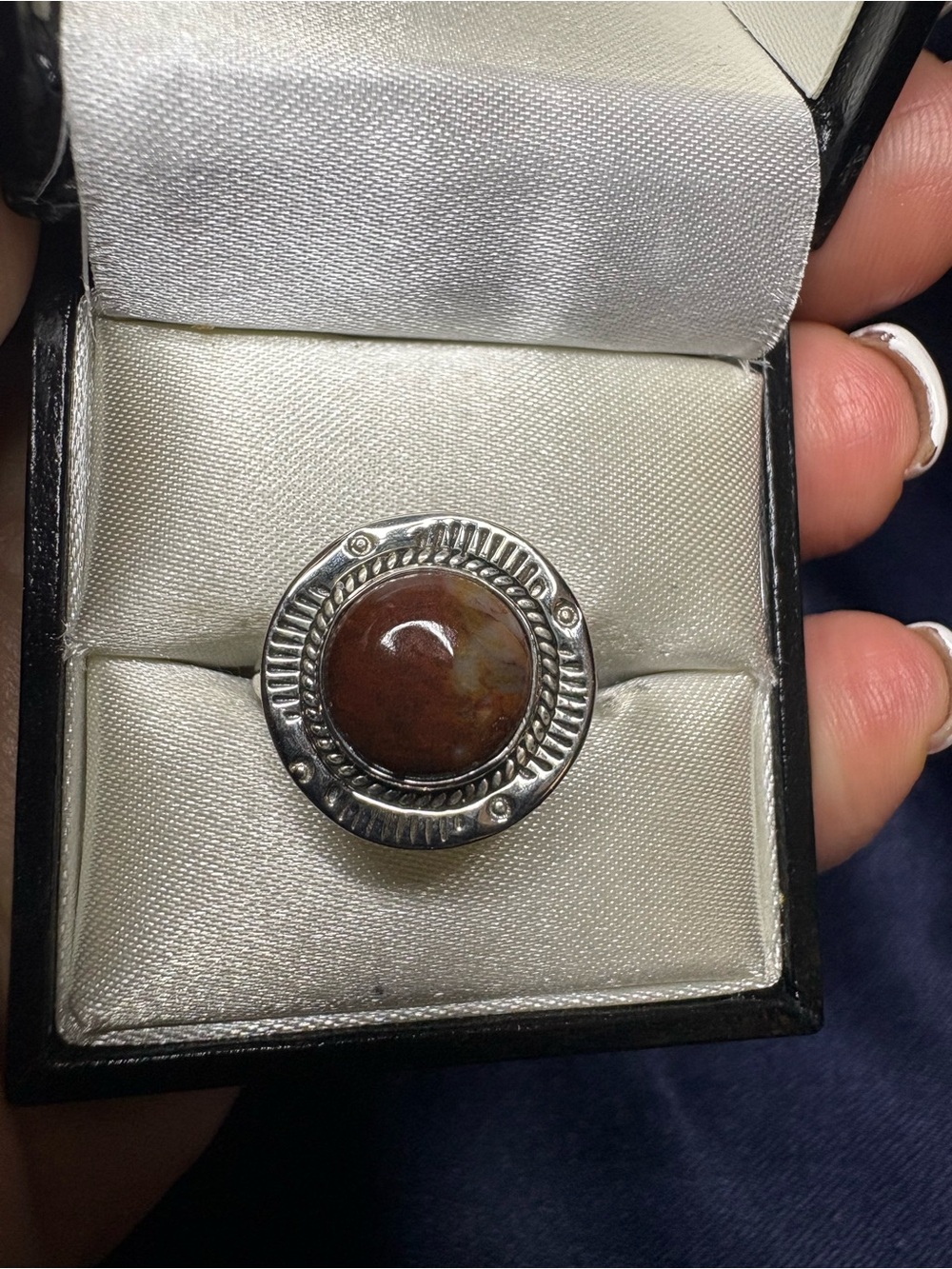 Ring Petrified Wood Polished Cabochon 925 Sterling Silver Southwestern - Picture 8 of 10